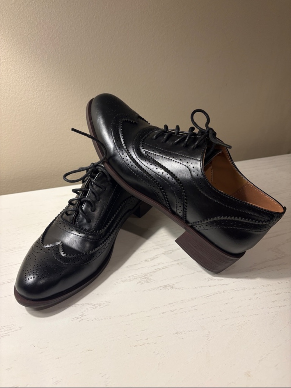 Classic Black women’s Leather Wingtip Dress Shoes